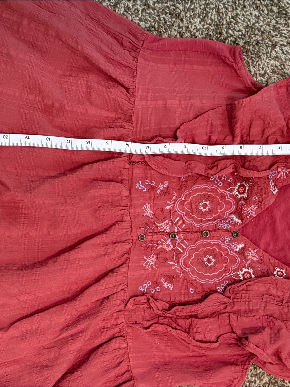 Knox Rose Coral Embroidered Ruffle Sleeve Peplum Top - Picture 10 of 11